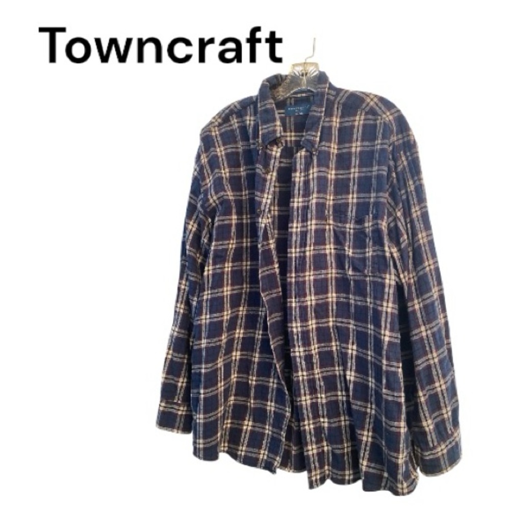 Towncraft Navy and Cream Checkered Shirt XL